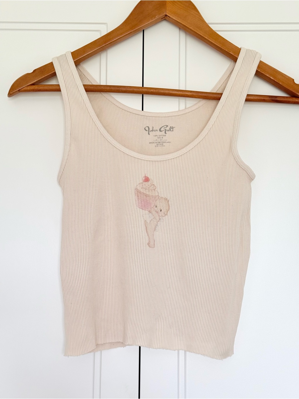 Brandy Melville Cream Ribbed Tank With Pink Ice Cream Angel Graphic